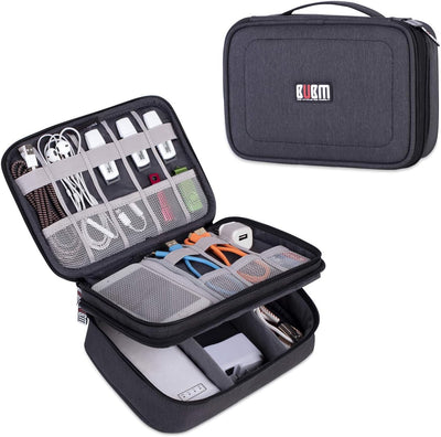 Electronic Organizer, Double Layer Travel Gadget Carry Bag for Cables, Plugs, Earphone, Flash Hard Drive and More--A Sleeve Pouch for Ipad Mini(Medium, Black)