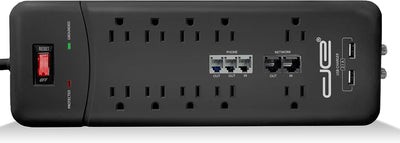 10-Outlet Straight Plug 4050 Joules Heavy Duty Surge Protector Power Strip, 25 Foot Long Extension Cord, 15 AMP, 15 FT, Black